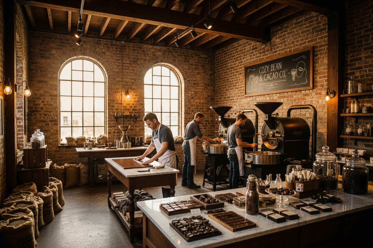 small town factory, coffee roasters and chocolateer